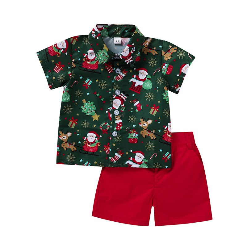 Xmas Festival Clothing Kids Baby Boy Christmas Santa Claus T Shirt Top+Shorts Pants Outfit Clothes Sets