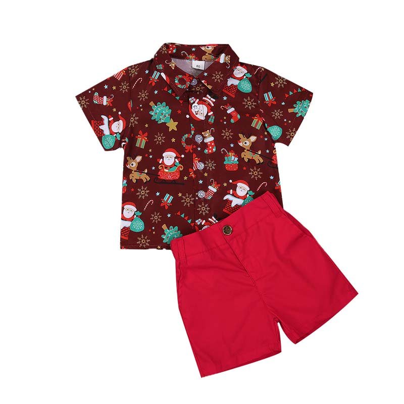 Xmas Festival Clothing Kids Baby Boy Christmas Santa Claus T Shirt Top+Shorts Pants Outfit Clothes Sets