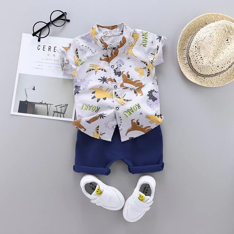 Free Sample YT001 Summer cotton children's shirt shorts 2-piece Baby Boy Shirt Set