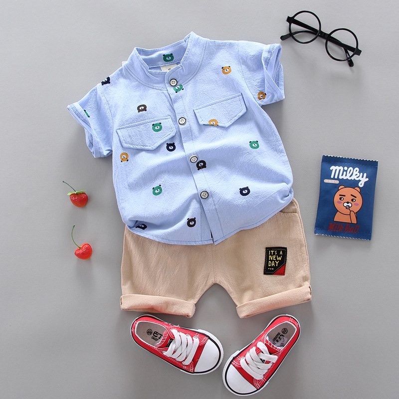 Free Sample YT001 Summer cotton children's shirt shorts 2-piece Baby Boy Shirt Set