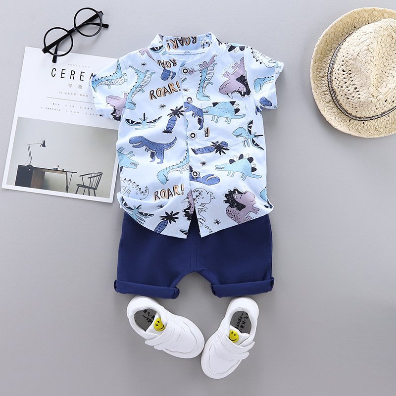 Free Sample YT001 Summer cotton children's shirt shorts 2-piece Baby Boy Shirt Set
