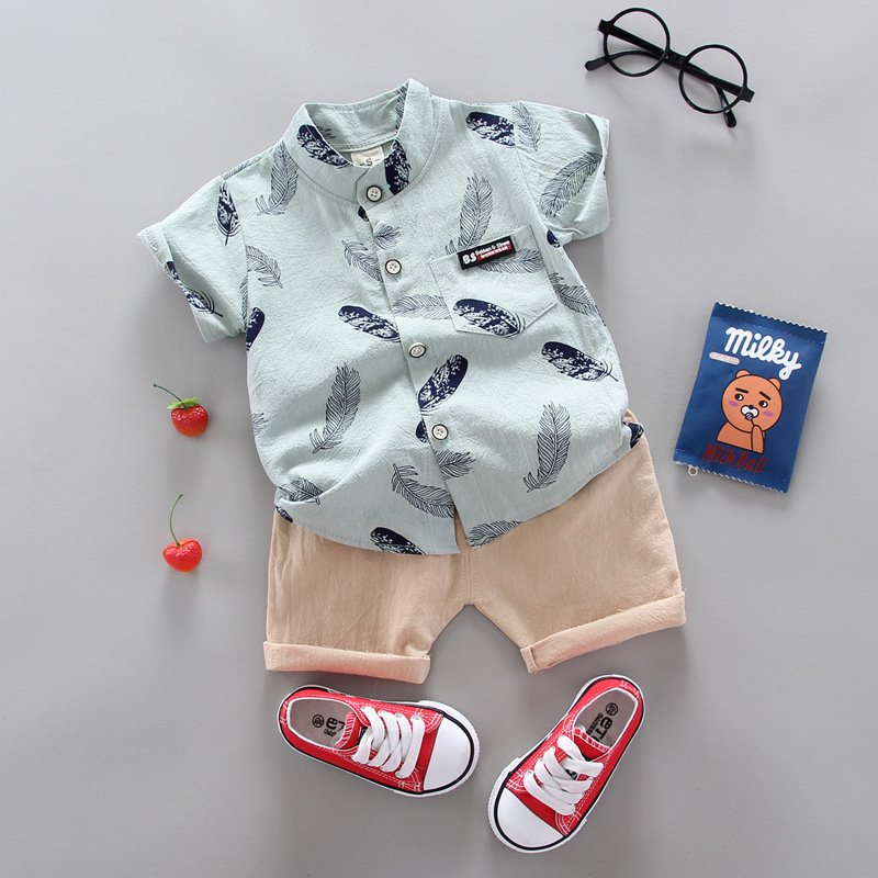 Free Sample YT001 Summer cotton children's shirt shorts 2-piece Baby Boy Shirt Set