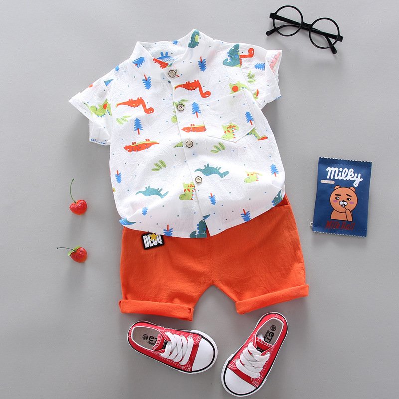 Free Sample YT001 Summer cotton children's shirt shorts 2-piece Baby Boy Shirt Set
