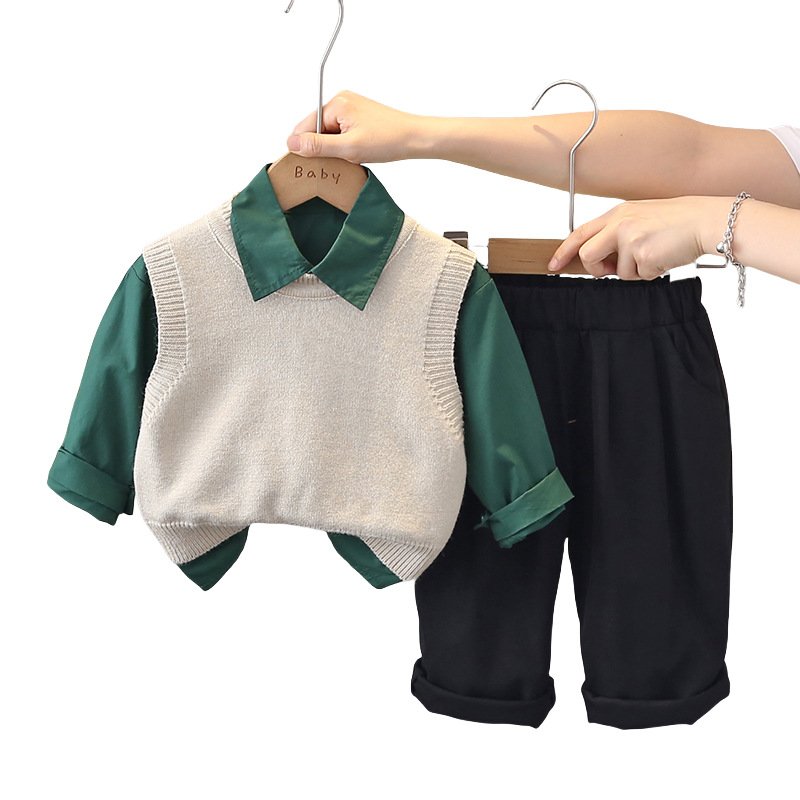 College Style Kids Clothes Baby Sets 3pcs Long Sleeve Shirt+Vest+Pants Warm Autumn Clothing Set Baby Boys Tops+Pant Set