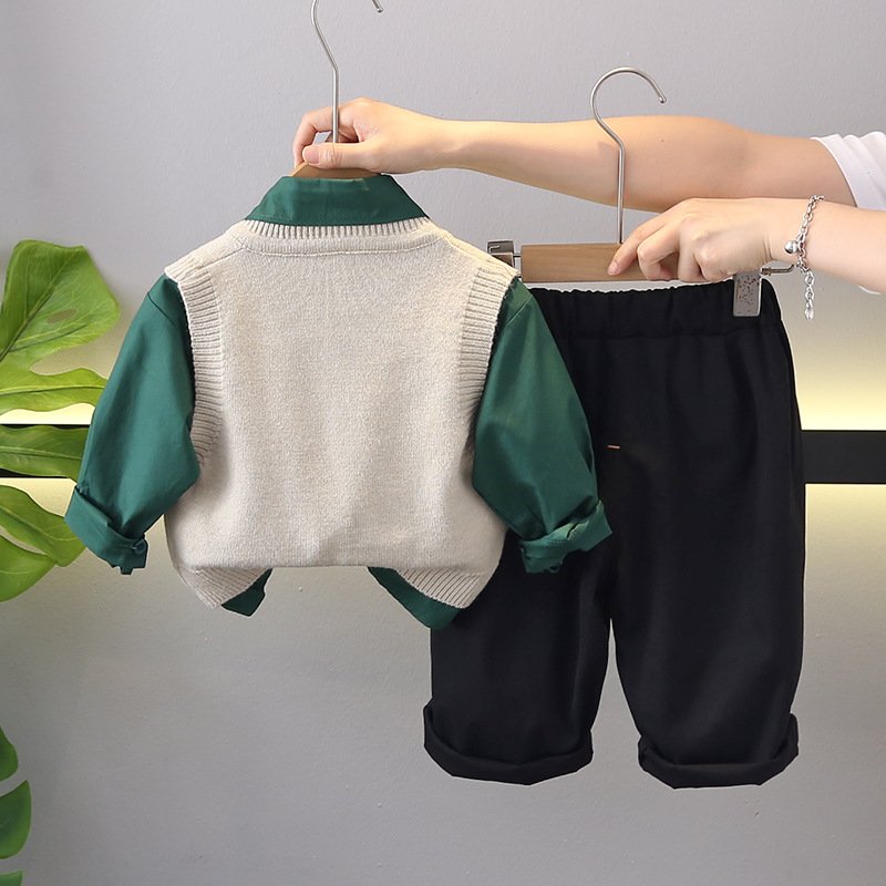College Style Kids Clothes Baby Sets 3pcs Long Sleeve Shirt+Vest+Pants Warm Autumn Clothing Set Baby Boys Tops+Pant Set