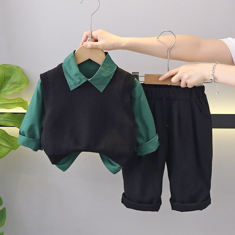 College Style Kids Clothes Baby Sets 3pcs Long Sleeve Shirt+Vest+Pants Warm Autumn Clothing Set Baby Boys Tops+Pant Set