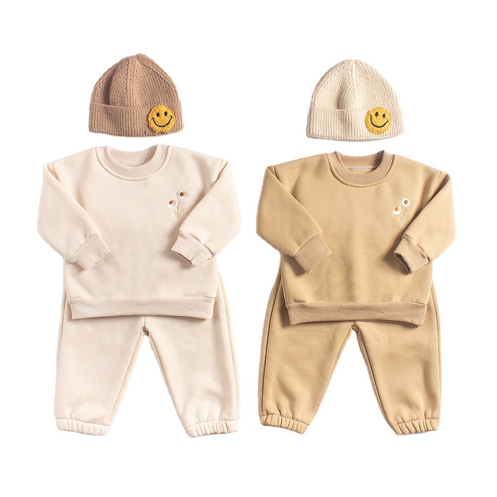 2Pcs Winter Thickening Baby Clothes Set Embroidery Warm Sweatshirt + Pant Baby Boy Tracksuit Toddler Clothes Outfit