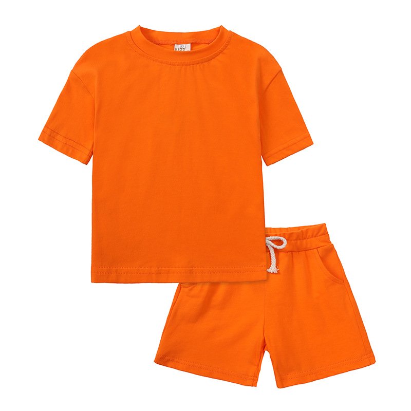 Custom LOGO Summer Casual Girls Boys Tshirt Tracksuit Children Teenager Short Sleeve BLANK Tops Shorts Baby Clothing cotton Set