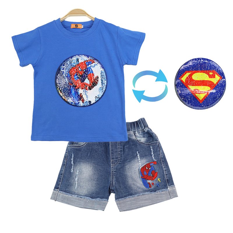 Boys Costume Magic Changed Cartoon Summer Cotton Kids T-Shirt + Denim Shorts Set Baby Clothes Two Piece Set
