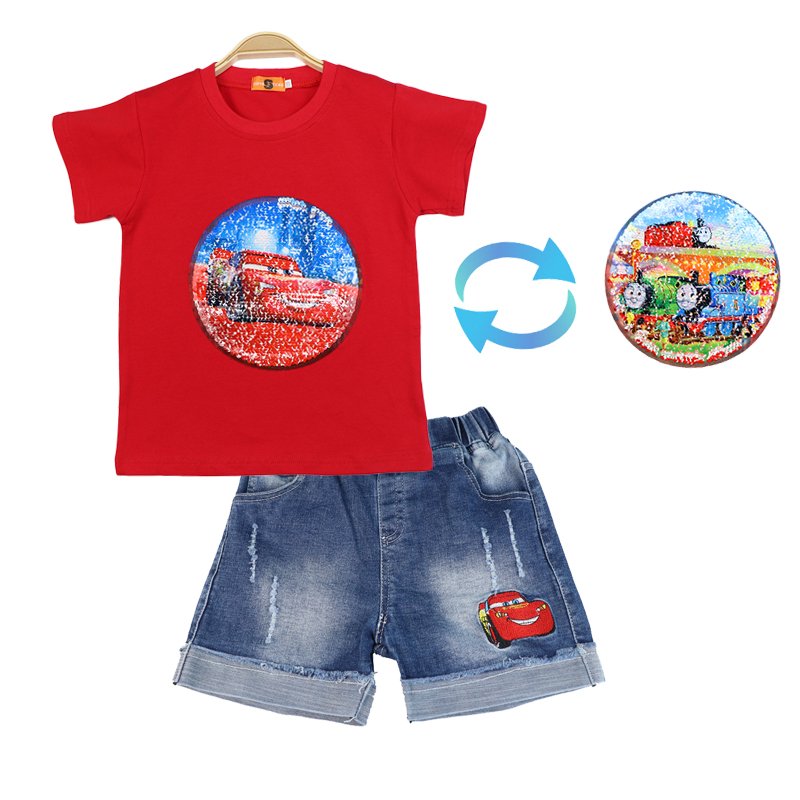 Boys Costume Magic Changed Cartoon Summer Cotton Kids T-Shirt + Denim Shorts Set Baby Clothes Two Piece Set