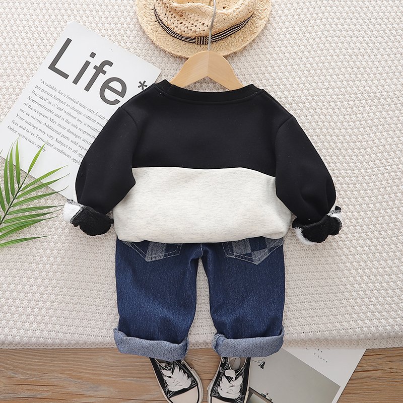 Boys Clothing Sets for Circle Color blocked and Velvet Hoodie Set Winter Seasons Casual Print or Letter Pattern Suits Kids Sizes