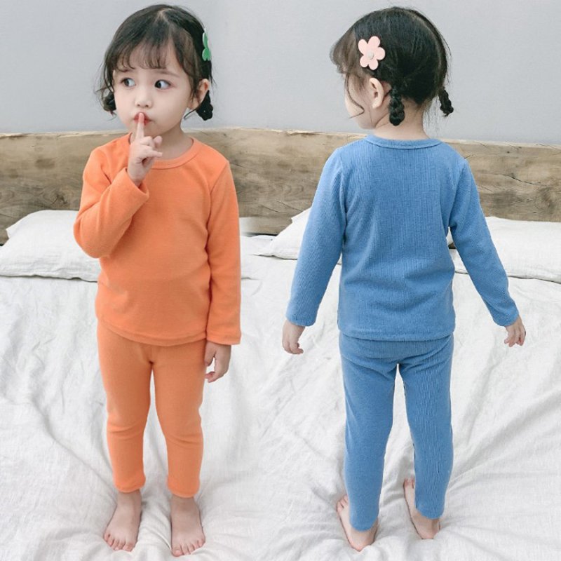 Spring Cotton O-neck Solid Cotton Children Baby Boys Girls Pajamas Baby Kids Sleepwear Clothing