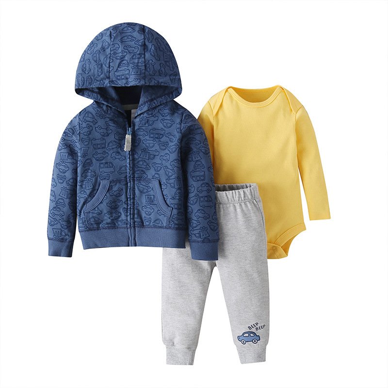Spring and Fall Baby Clothing Cartoon long pants+Romper+Hoodies boys sets High quality 100% cotton baby boys 3 pcs sets