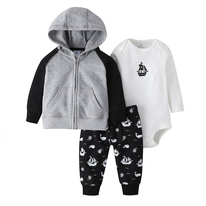 Spring and Fall Baby Clothing Cartoon long pants+Romper+Hoodies boys sets High quality 100% cotton baby boys 3 pcs sets
