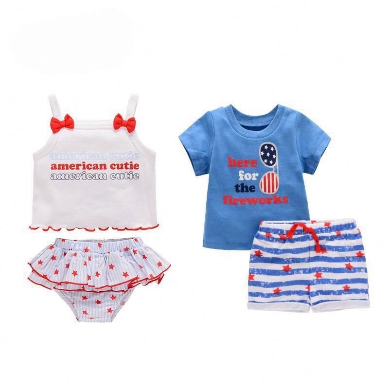 New Arrivals Kids Boys Summer Short Sleeve Clothing Set 4Th Of July American Design Baby Unisex Outfits
