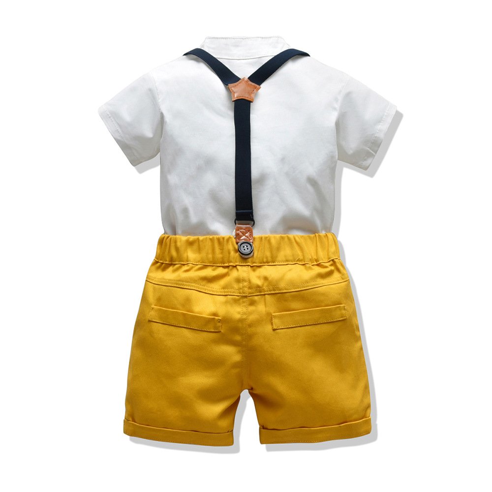 Summer Baby Boy Clothes Cotton Outfit 2-Piece Boys Birthday Party Wear White Shirt Yellow Shorts Children Clothing Toddler Boys