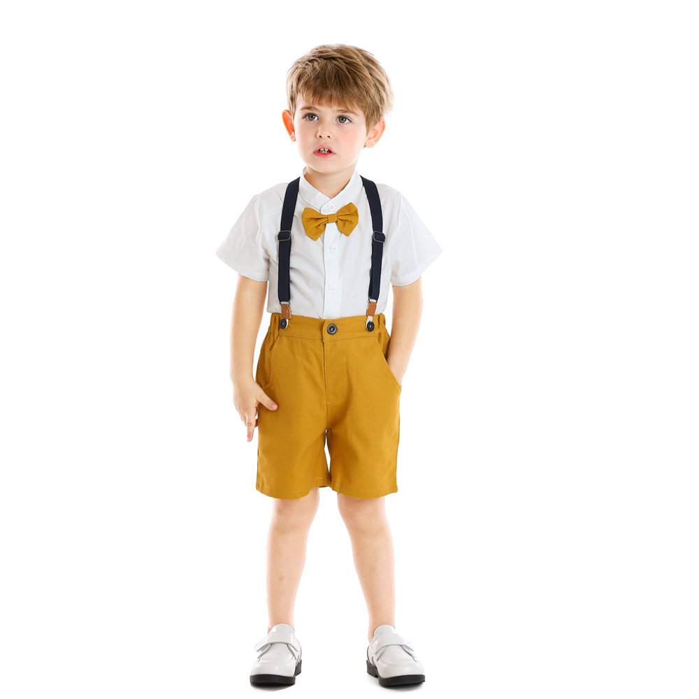 Summer Baby Boy Clothes Cotton Outfit 2-Piece Boys Birthday Party Wear White Shirt Yellow Shorts Children Clothing Toddler Boys