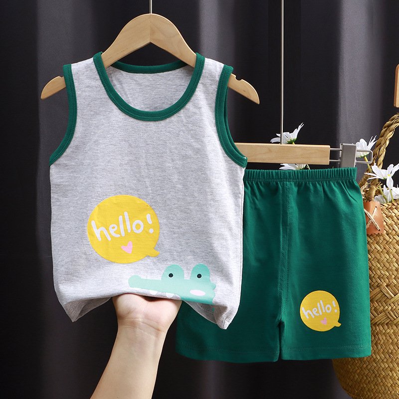Summer 2024 New Children Cotton Vest Set Boys Girls Cartoon Shorts Two Pieces Kids Clothing For Hot Selling