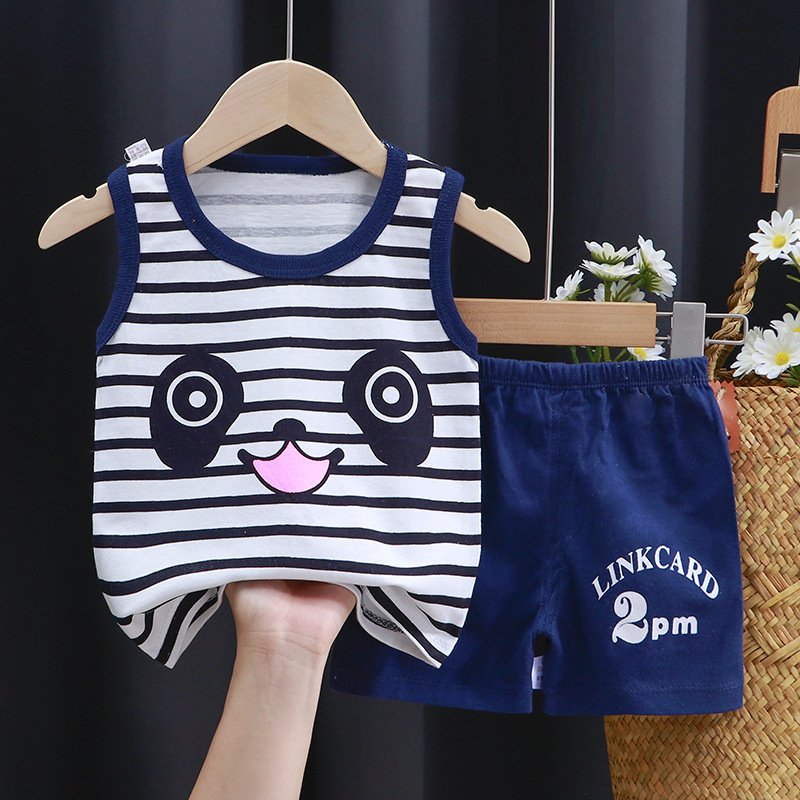 Summer 2024 New Children Cotton Vest Set Boys Girls Cartoon Shorts Two Pieces Kids Clothing For Hot Selling