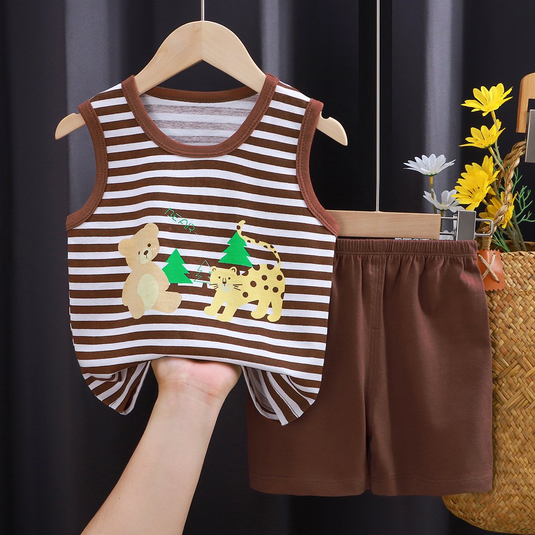Summer 2024 New Children Cotton Vest Set Boys Girls Cartoon Shorts Two Pieces Kids Clothing For Hot Selling