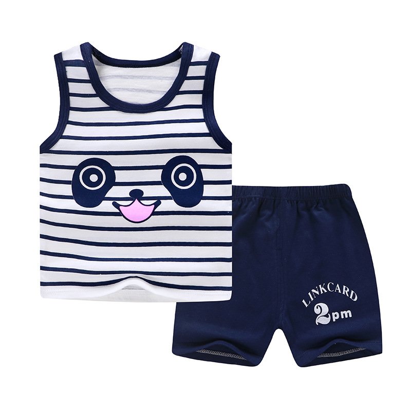 Summer 2024 New Children Cotton Vest Set Boys Girls Cartoon Shorts Two Pieces Kids Clothing For Hot Selling