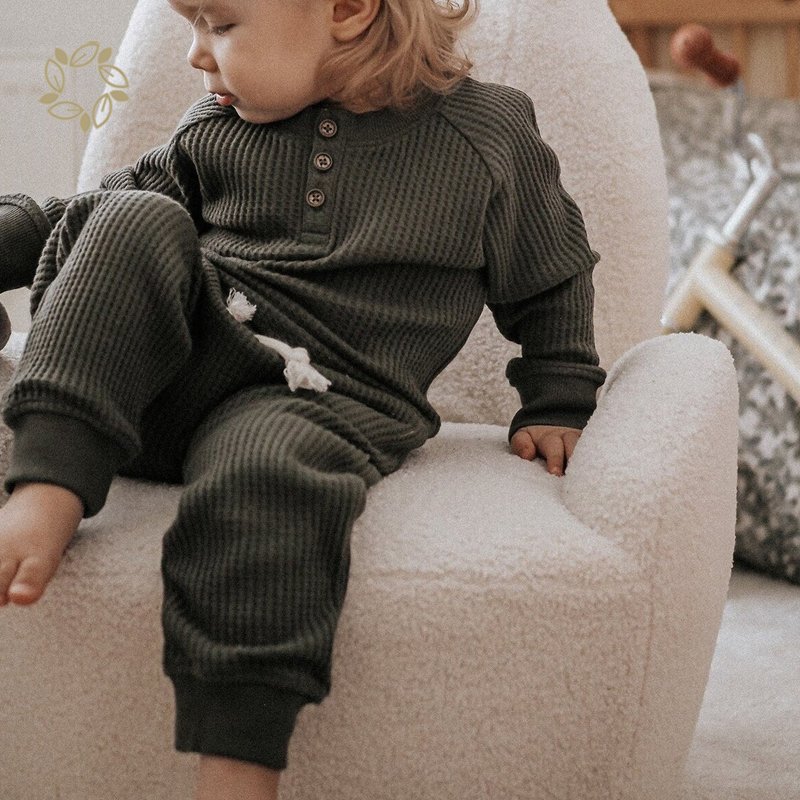 Organic Cotton Baby Clothes Set waffle toddler Loungewear Autumn Baby Tops Pants henley t shirt & jogger Set kids clothes sets
