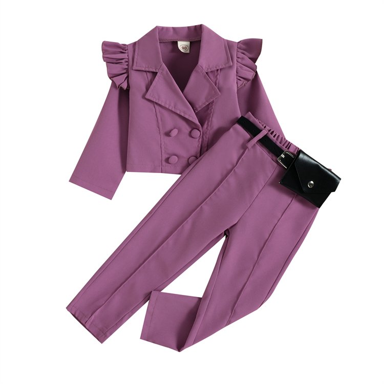Children'S Korean Version Of Casual Suit Collar Shirt And Trousers With Waist Pack Two Sets