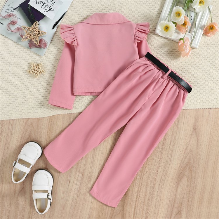 Children'S Korean Version Of Casual Suit Collar Shirt And Trousers With Waist Pack Two Sets