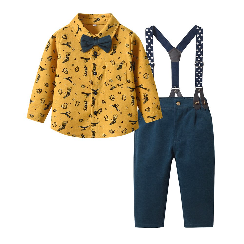 2024 Christmas Kids Clothes Baby Boy Formal Outfits Toddler Boys Clothing Set Shirt With Bowtie Suspender Pants Fall Wear
