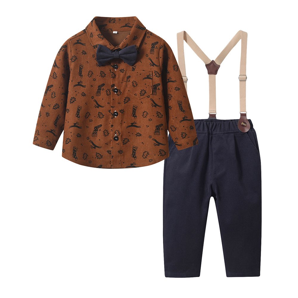 2024 Christmas Kids Clothes Baby Boy Formal Outfits Toddler Boys Clothing Set Shirt With Bowtie Suspender Pants Fall Wear