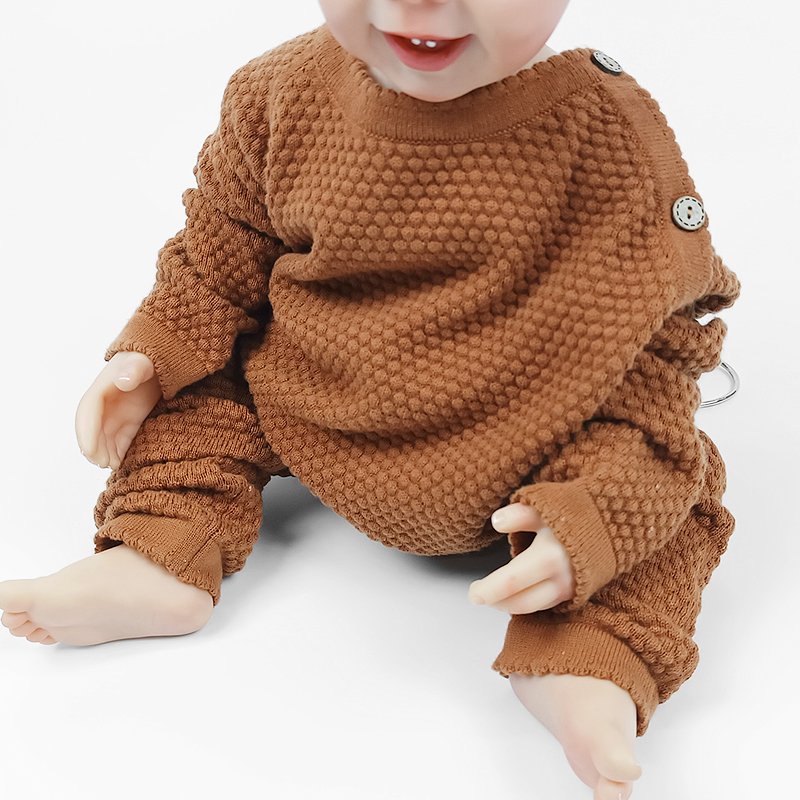 Custom Cotton Soft Honeycomb Toddler Girls Boutique Clothing Set Winter Baby Kids 2 Piece Textured Knit Clothes Sets