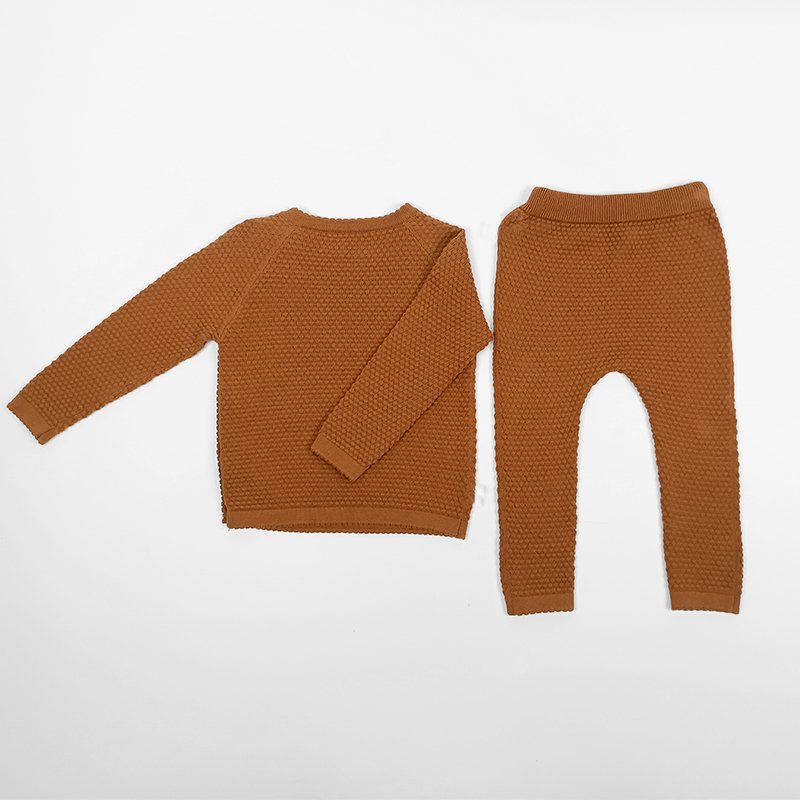 Custom Cotton Soft Honeycomb Toddler Girls Boutique Clothing Set Winter Baby Kids 2 Piece Textured Knit Clothes Sets