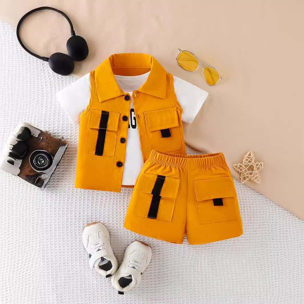 Toddler Baby Boy Summer Outfits Short Sleeve Children's Wear Street Cool Three-piece short Set