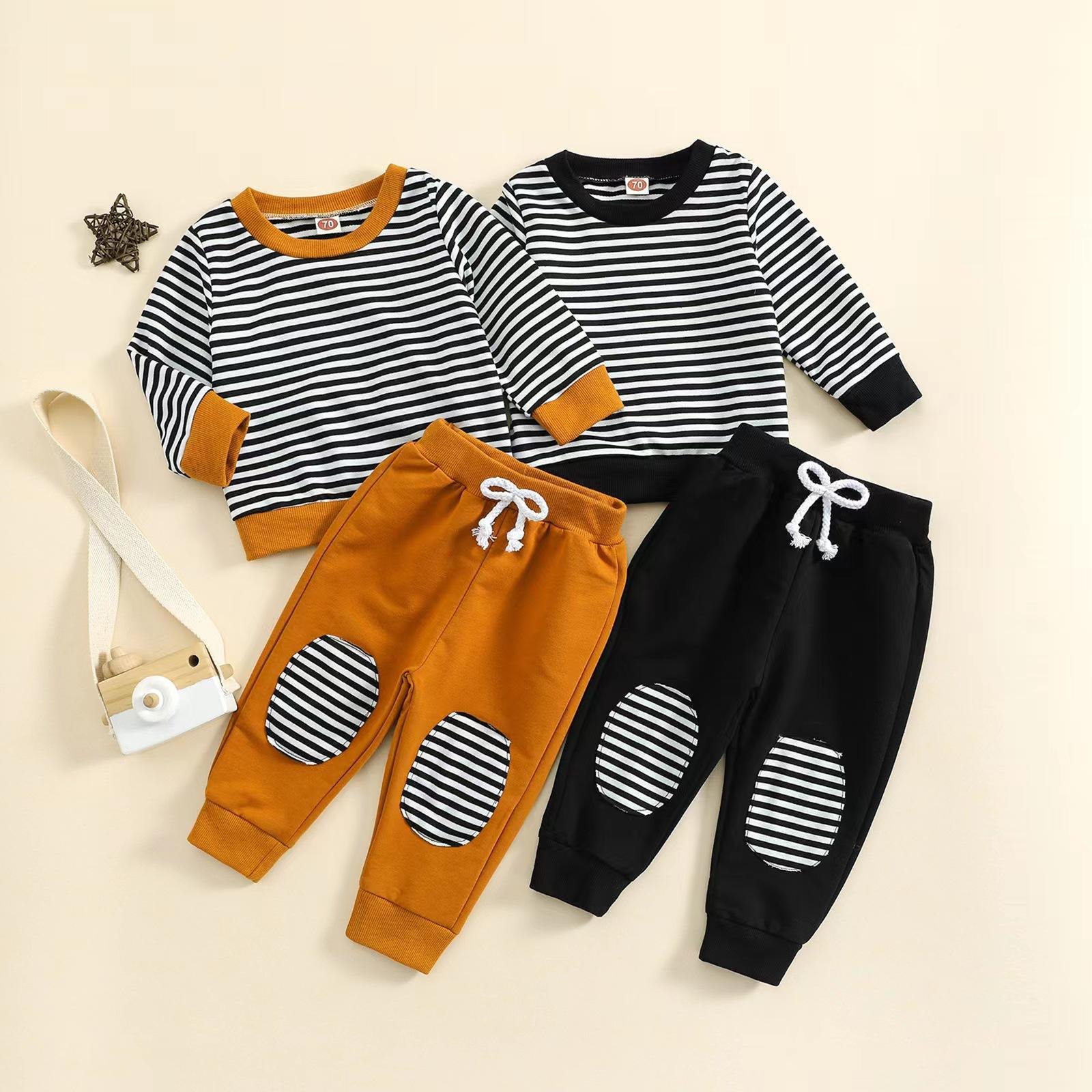 JF Fashion Boutique Boys Clothing Sets Custom Stripes with Solid Colors Fashion Loose 0-16 Years Old Children 2 Piece Sets
