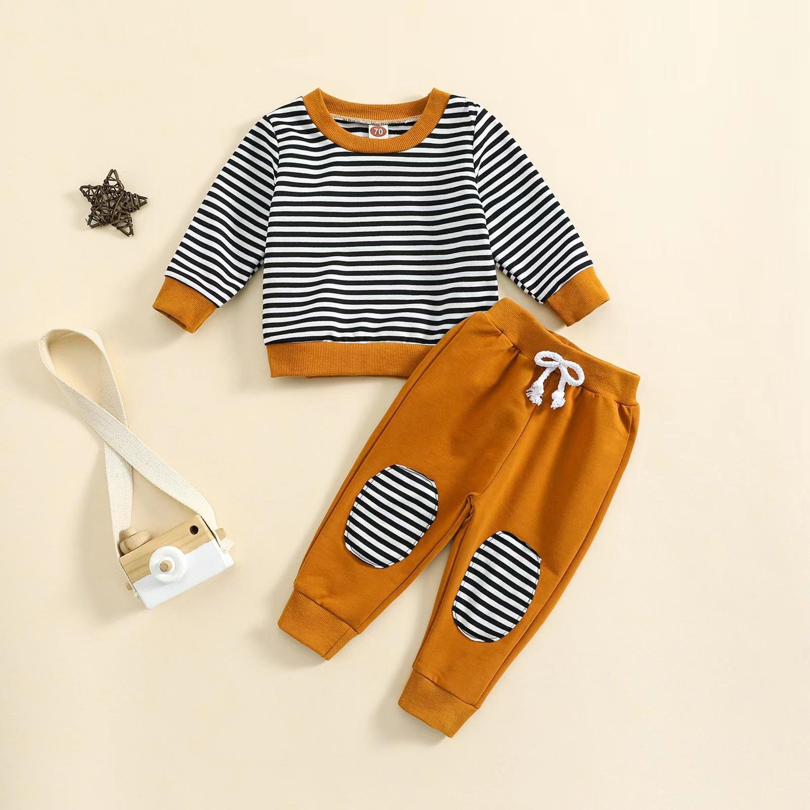 JF Fashion Boutique Boys Clothing Sets Custom Stripes with Solid Colors Fashion Loose 0-16 Years Old Children 2 Piece Sets