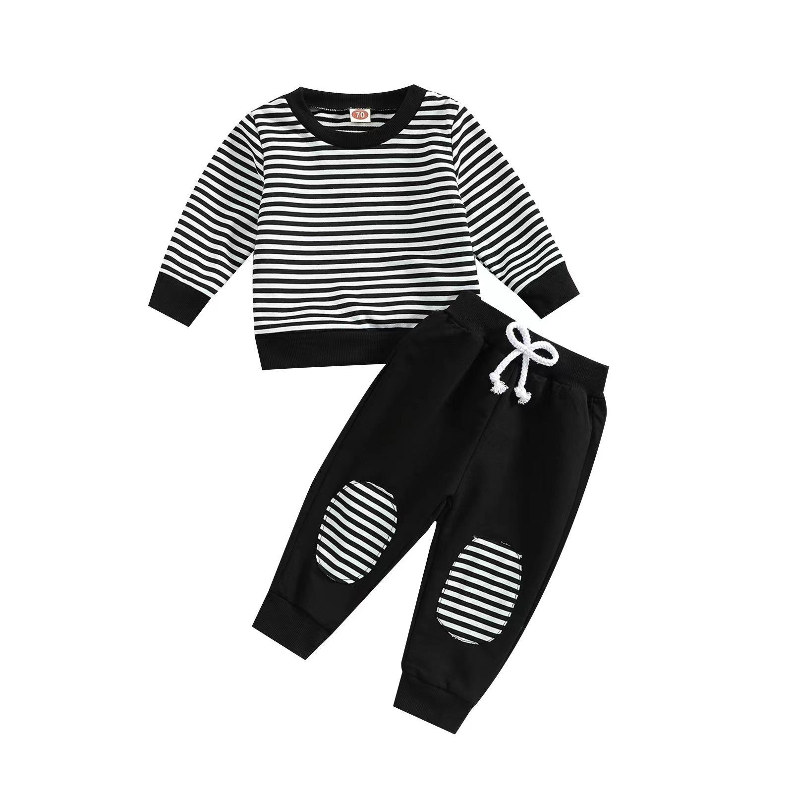 JF Fashion Boutique Boys Clothing Sets Custom Stripes with Solid Colors Fashion Loose 0-16 Years Old Children 2 Piece Sets
