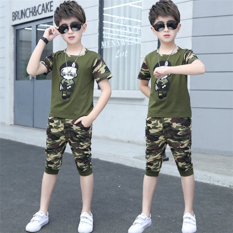 Wholesale children's camouflage summer suit boys suit short sleeve shorts new products