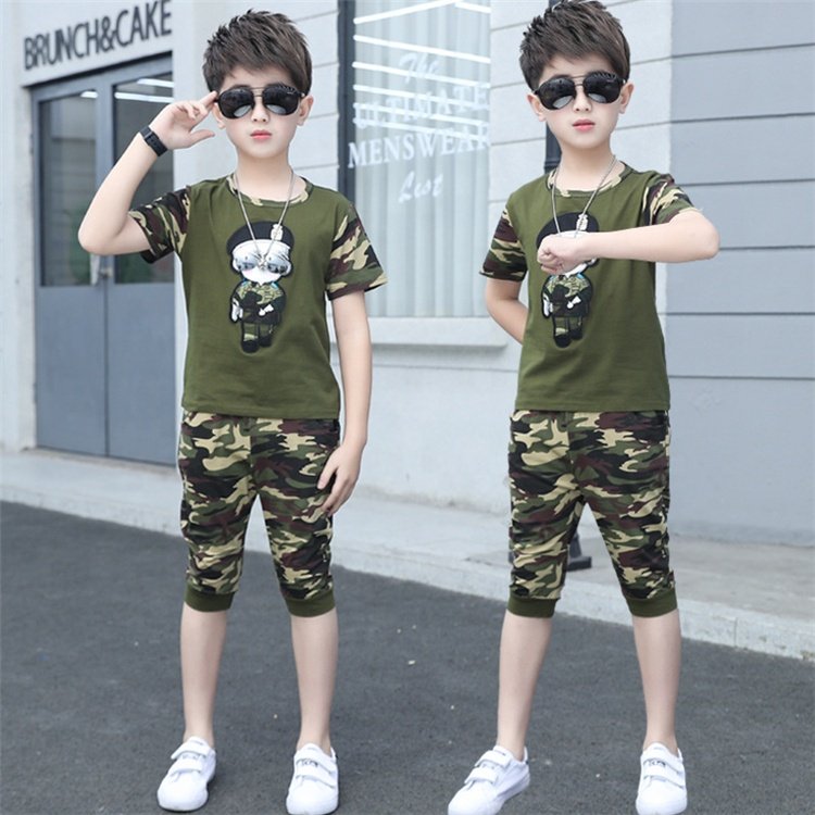 Wholesale children's camouflage summer suit boys suit short sleeve shorts new products