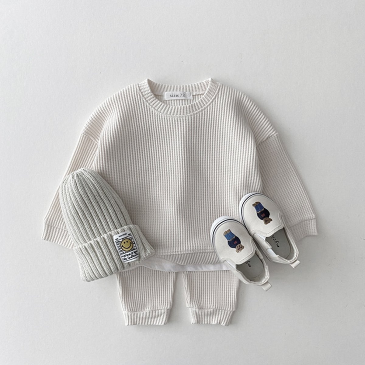 Waffle 2PCS Baby Boy Girl Long Sleeve Clothes Casual Set Spring Autumn clothing