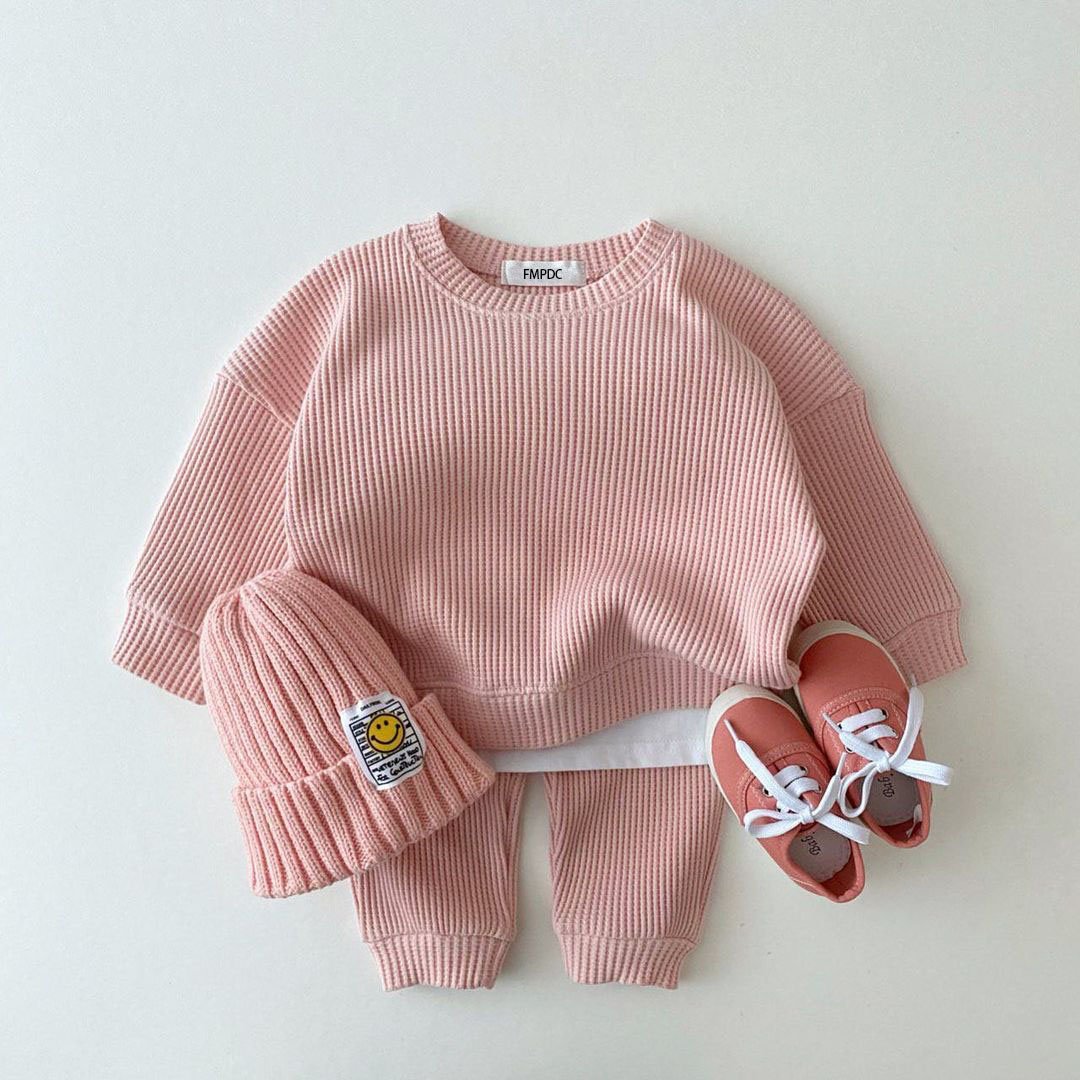 Waffle 2PCS Baby Boy Girl Long Sleeve Clothes Casual Set Spring Autumn clothing