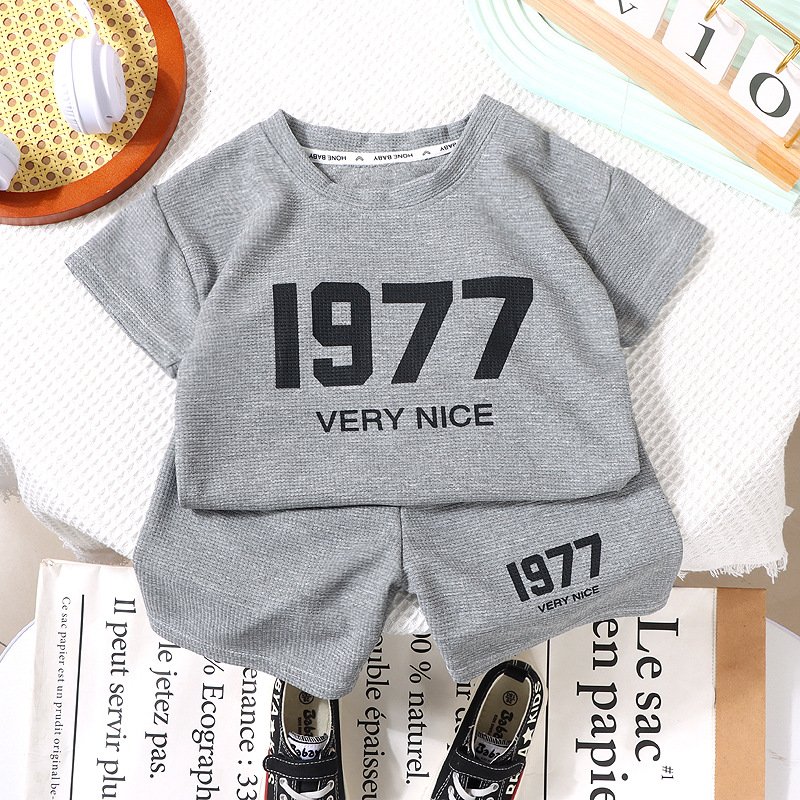 Summer Waffle Kids Print Baby Boy Clothes Sets Children's Clothing Sets Children's wear clothes for kids