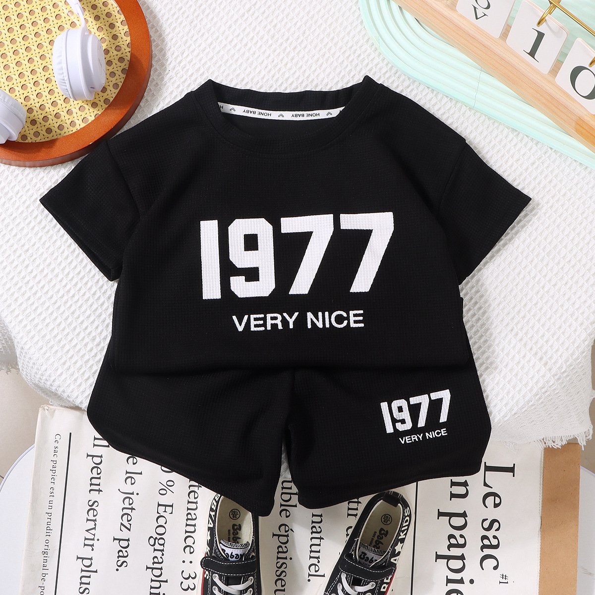 Summer Waffle Kids Print Baby Boy Clothes Sets Children's Clothing Sets Children's wear clothes for kids