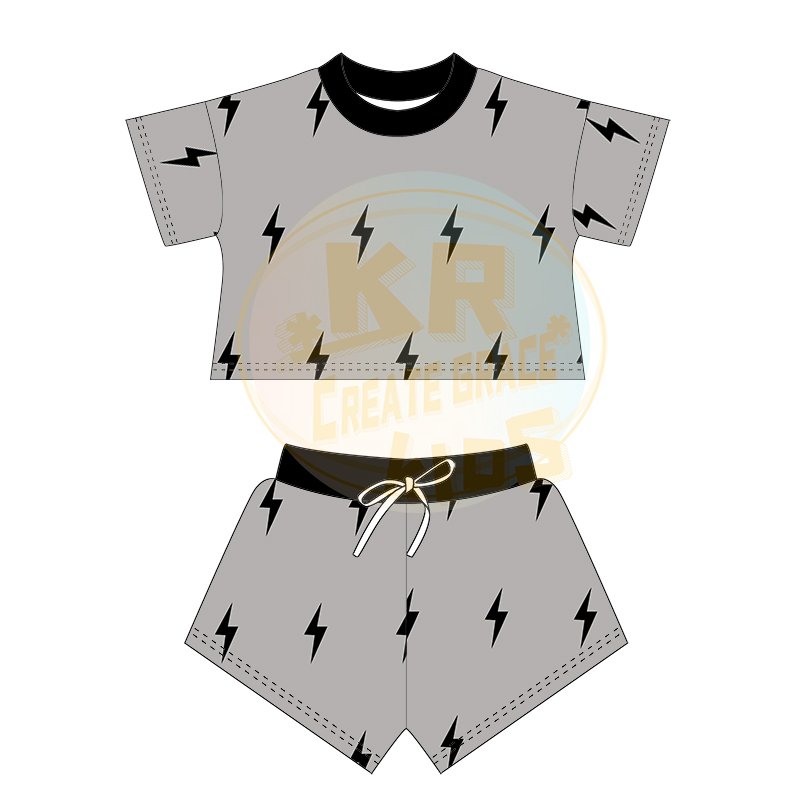 Hot Sale Custom Checkered Kids Boys Outfits Kid Boys Short Sleeves Sets Children Casual Sets Clothing