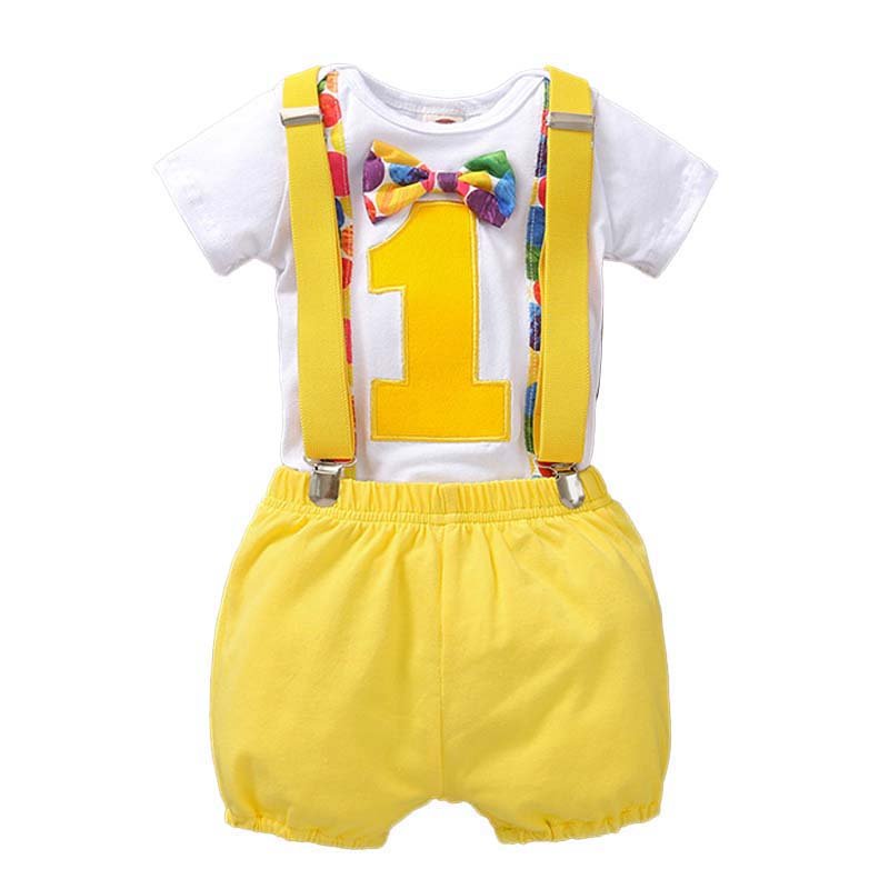 Kids New Arrivals 2022 Short Sleeve Romper Straps Suspenders Shorts Outfits One Year Old Boy Birthday Outfit BBOF-013