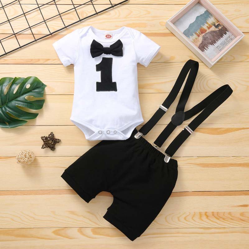 Kids New Arrivals 2022 Short Sleeve Romper Straps Suspenders Shorts Outfits One Year Old Boy Birthday Outfit BBOF-013