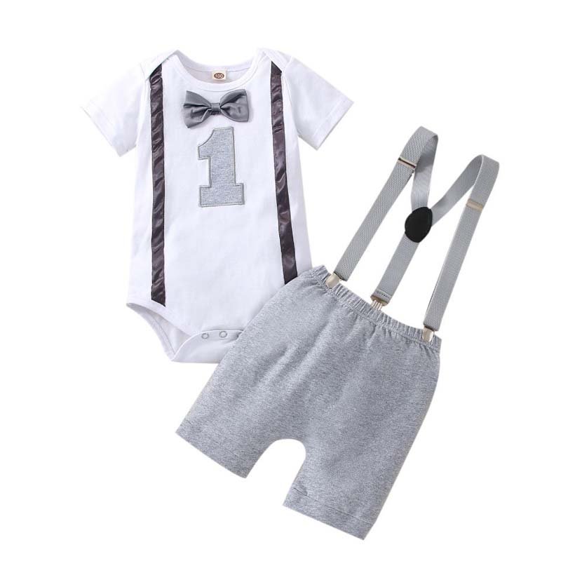 Kids New Arrivals 2022 Short Sleeve Romper Straps Suspenders Shorts Outfits One Year Old Boy Birthday Outfit BBOF-013