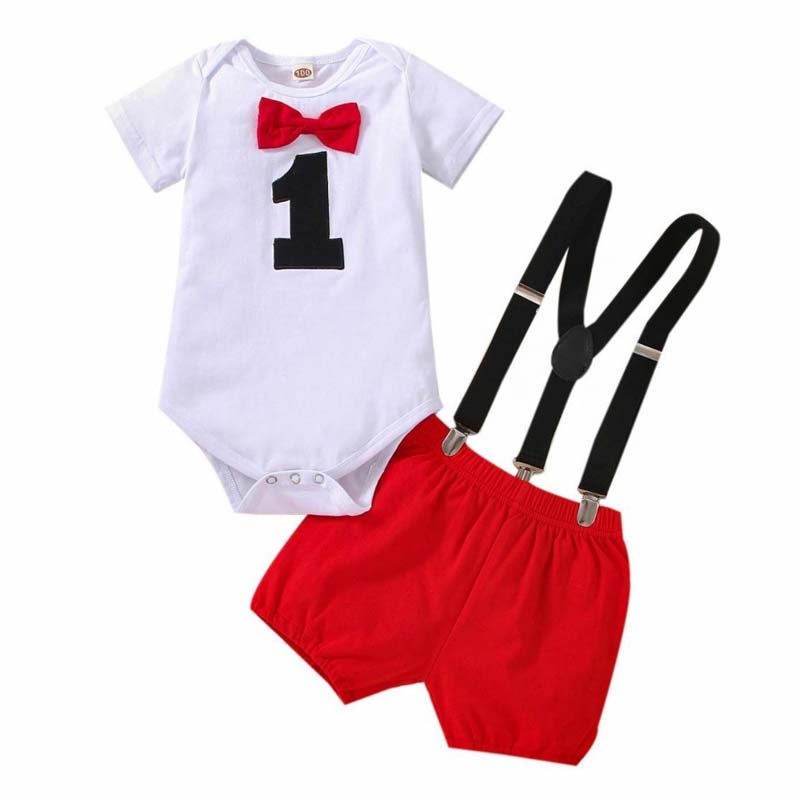 Kids New Arrivals 2022 Short Sleeve Romper Straps Suspenders Shorts Outfits One Year Old Boy Birthday Outfit BBOF-013
