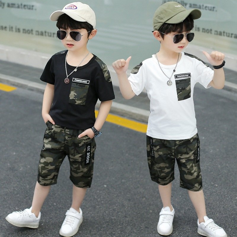 Hot Selling Kid Clothing Sets 1 to 5 Years Old Boys Clothing Camouflage Printed Casual Wear School Big Boys Clothes Summer