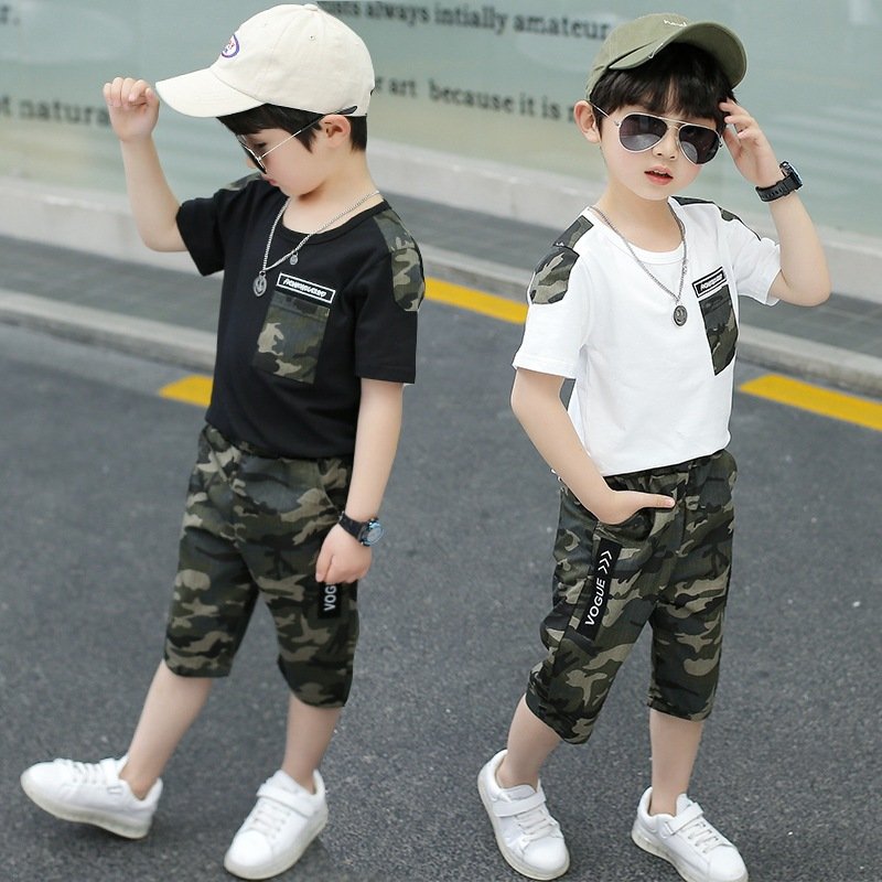 Hot Selling Kid Clothing Sets 1 to 5 Years Old Boys Clothing Camouflage Printed Casual Wear School Big Boys Clothes Summer
