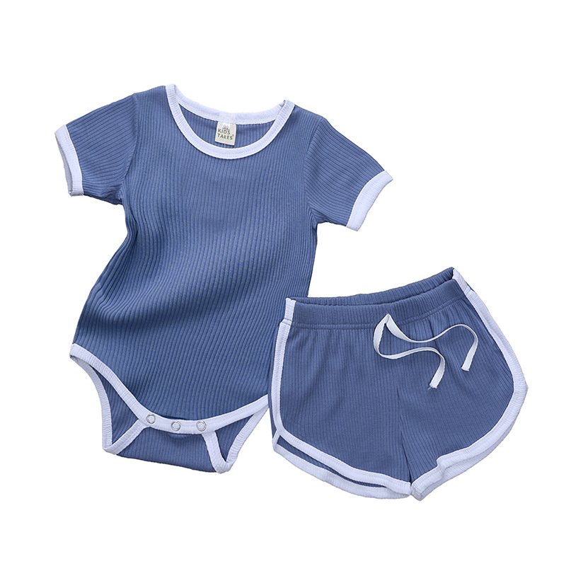 Summer infant newborn wear soft baby girls boy ribbed clothes sets short sleeve bodysuits+shorts 2PCs clothing outfits custom